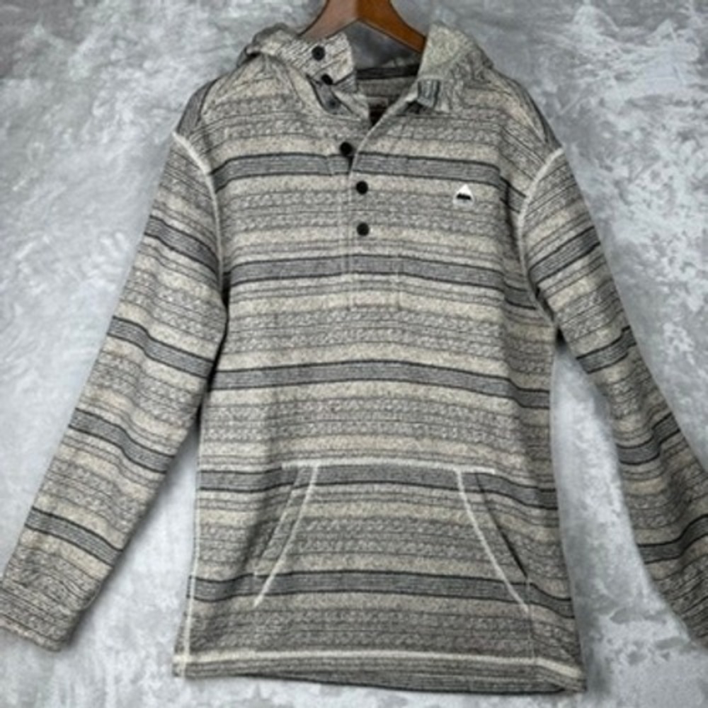 Burton Mens Pullover Hoodie Striped Henley Button Neck Casual Medium